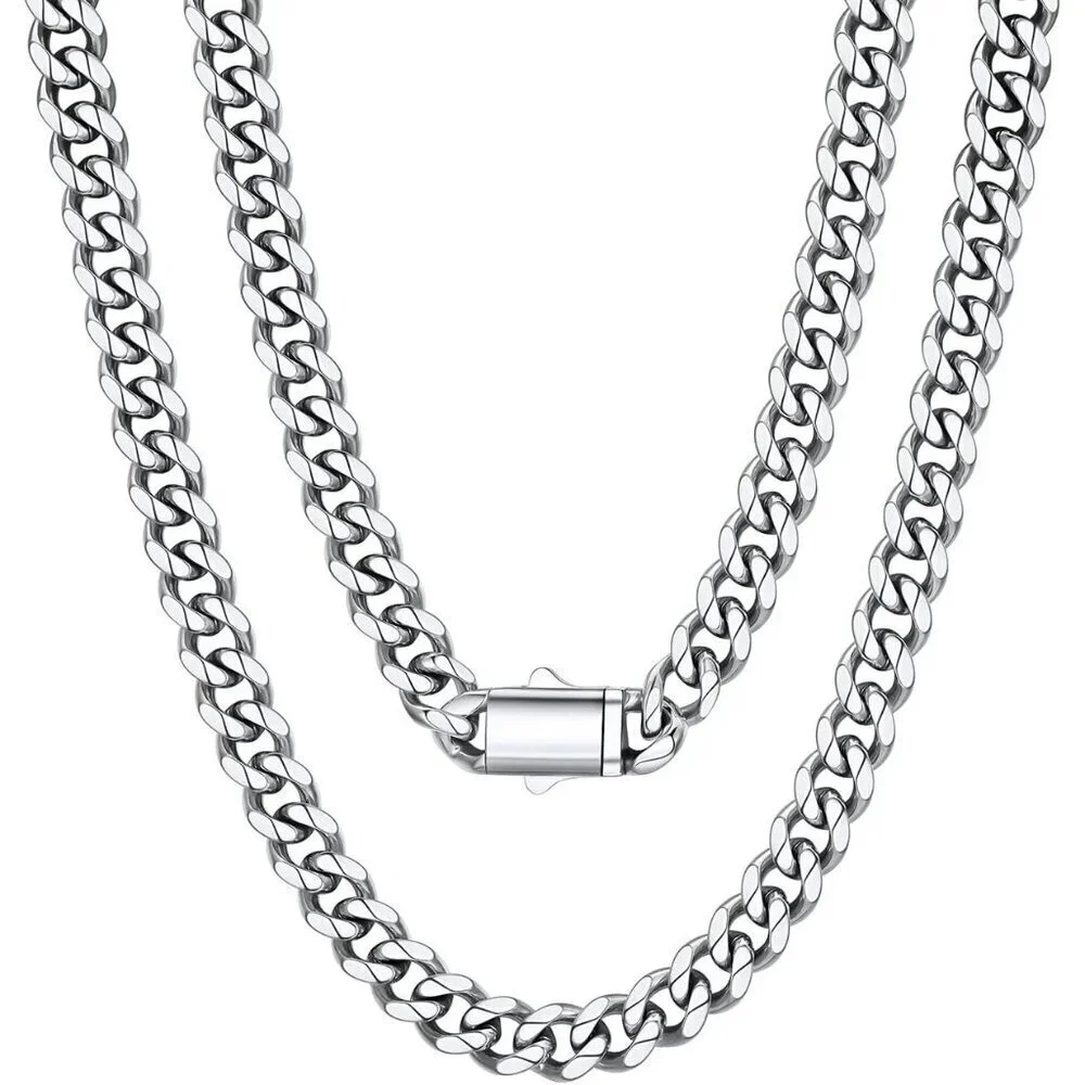 Men's 9MM Width-Steel Stainless Steel Miami Cuban Curb Link Chain Necklace